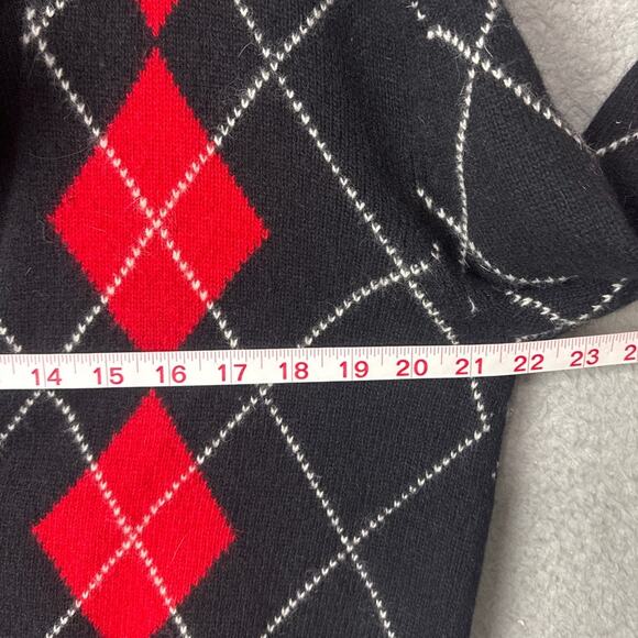 VTG Evan Picone Argyle Cardigan Lambswool Angora Black Red 80's Size PM Preppy - Picture 3 of 7